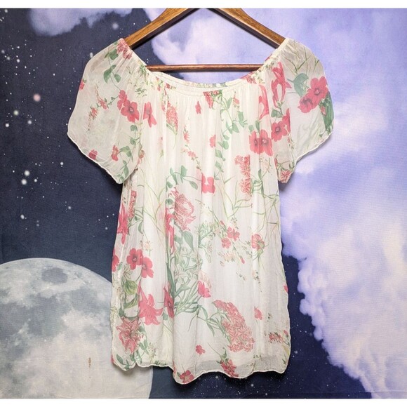 Luisa Ricci Silk Floral Peasant Blouse Size Small Boho Cottagecore Romance - Picture 1 of 7